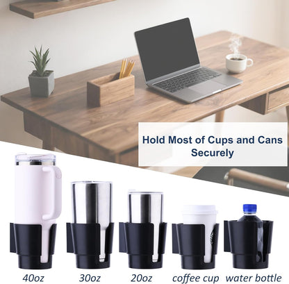 Universal Large Desk Cup Holder Clamp on, Heavy Duty Plastic Drink Holder for Table, Porch Swing, Patio Chair, Clip On Anti-Spill Bottle Holder for Most Cups, Bottles, Cans, Tumbles, Black, Pack of 1