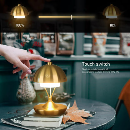 Modern Table Lamp Cordless Portable Desk Lamp, 2700K Stepless Dimming Rechargeable Battery Operated LED Lights for Bedroom, USB-C Charging, Restaurant/Bar/Night Light/Gifts (Antique Brass)