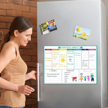 MaxGear Weekly Dry Erase Board for Fridge, 16"x12" Magnetic Calendar Whiteboard Planner for Refrigerator with Stain Resistant Technology, Include 7 Fine Point Markers and 1 Eraser