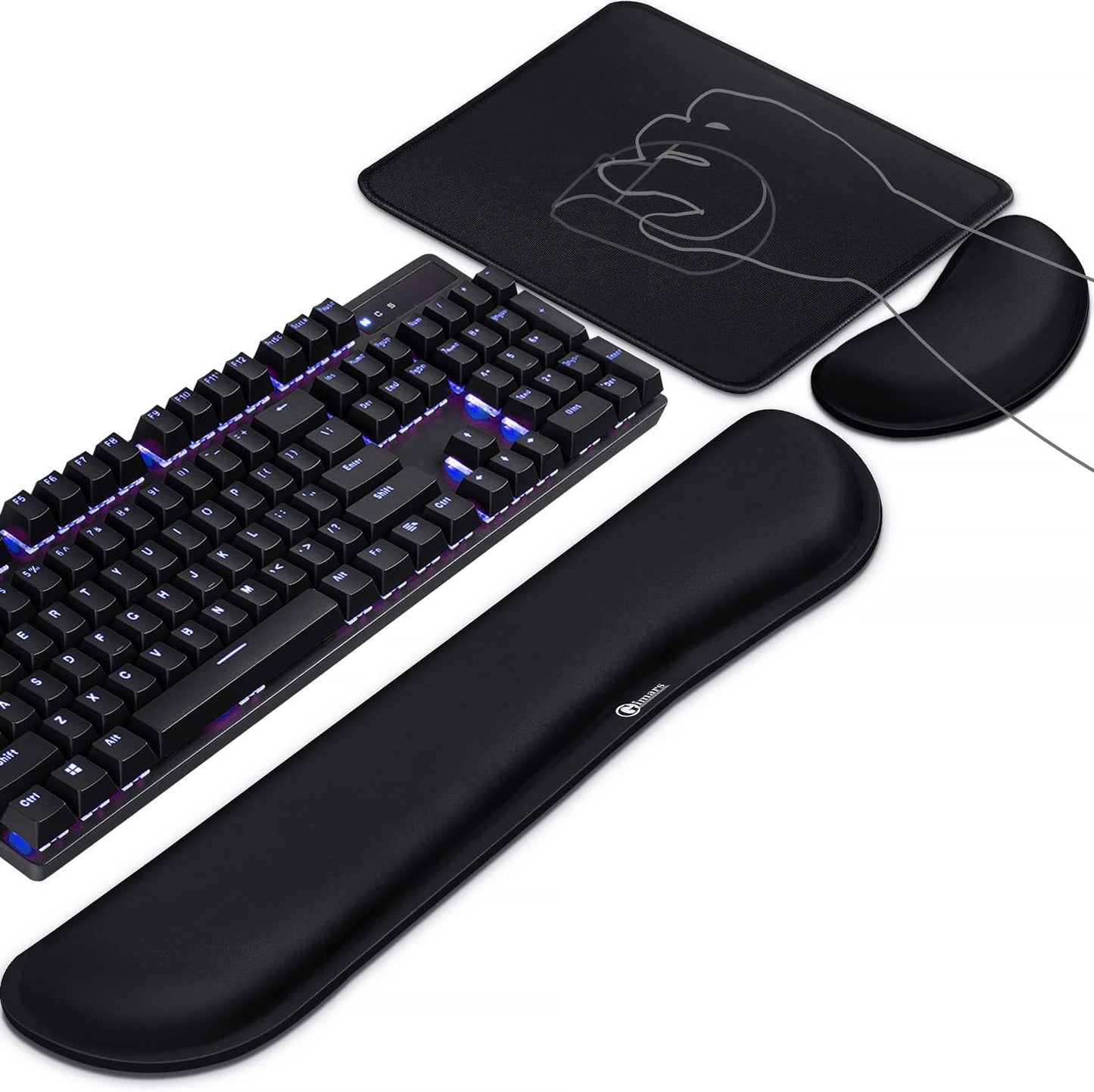 Gimars Upgrade Enlarge Silky and Superfine Fabric Gel Memory Foam Keyboard Wrist Rest Set, Ergonomic Keyboard Mouse Wrist Support for Typing Pain Relief, Comfort for Office, Gaming, Computer, Black