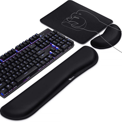 Gimars Upgrade Enlarge Silky and Superfine Fabric Gel Memory Foam Keyboard Wrist Rest Set, Ergonomic Keyboard Mouse Wrist Support for Typing Pain Relief, Comfort for Office, Gaming, Computer, Black