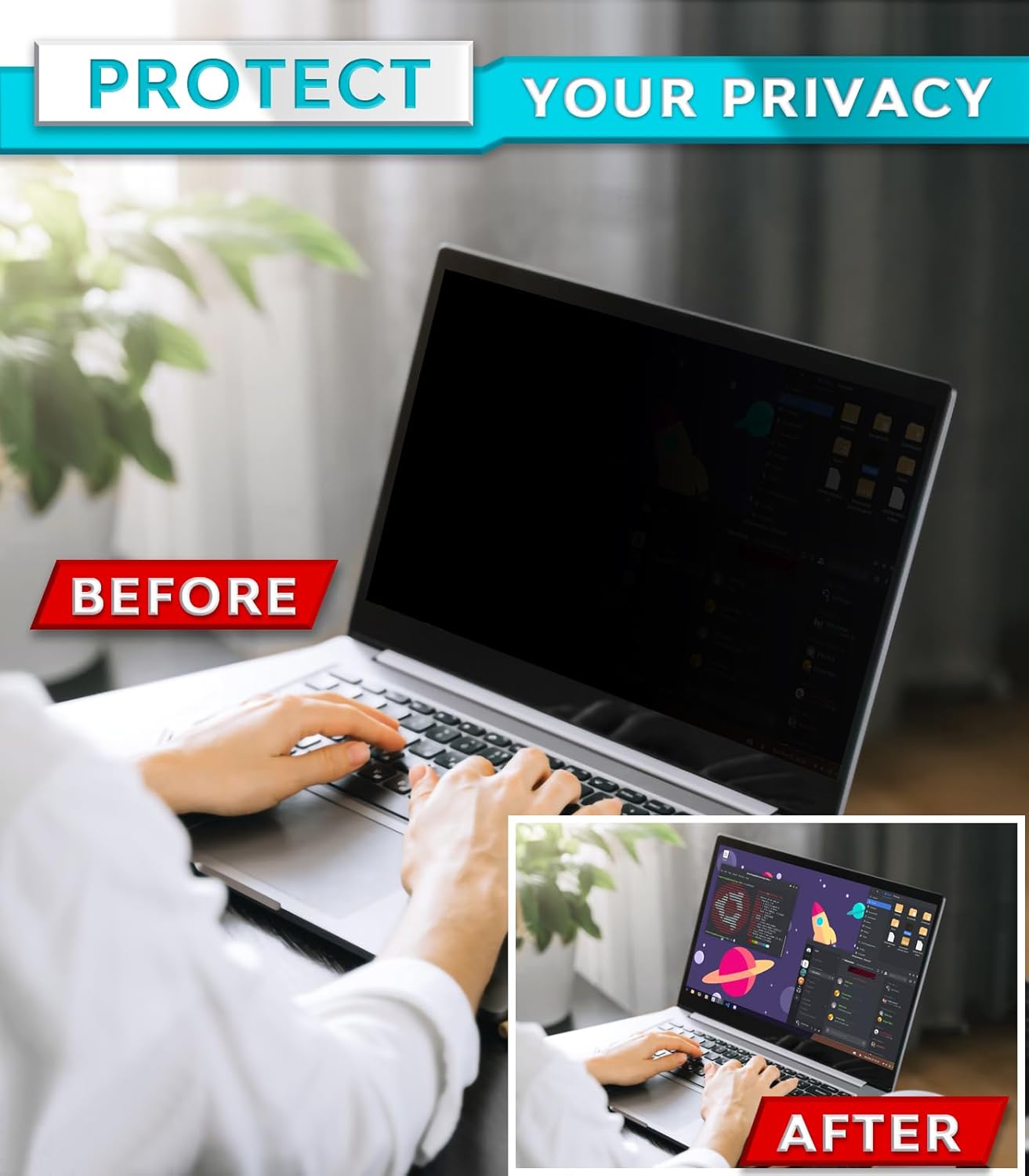 PYS Laptop Privacy Screen 14 Inch 16:10 for Lenovo HP Dell - Removable Laptop Computer Screen Privacy Shield - Anti Glare & Blue Light Laptop Screen Filters for Eye Protection