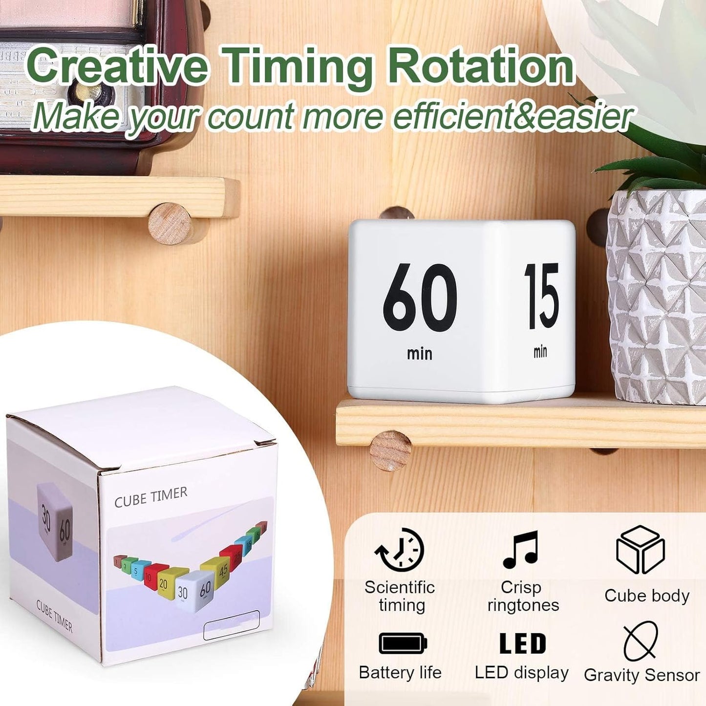 Weewooday Cube Timer, Gravity Sensor Flip Timer for ADHD Productivity, Classroom Kitchen Study Workout Cooking Desk Timers for Time Management, 15 20 30 60 Minutes Countdown Tool(Pink)