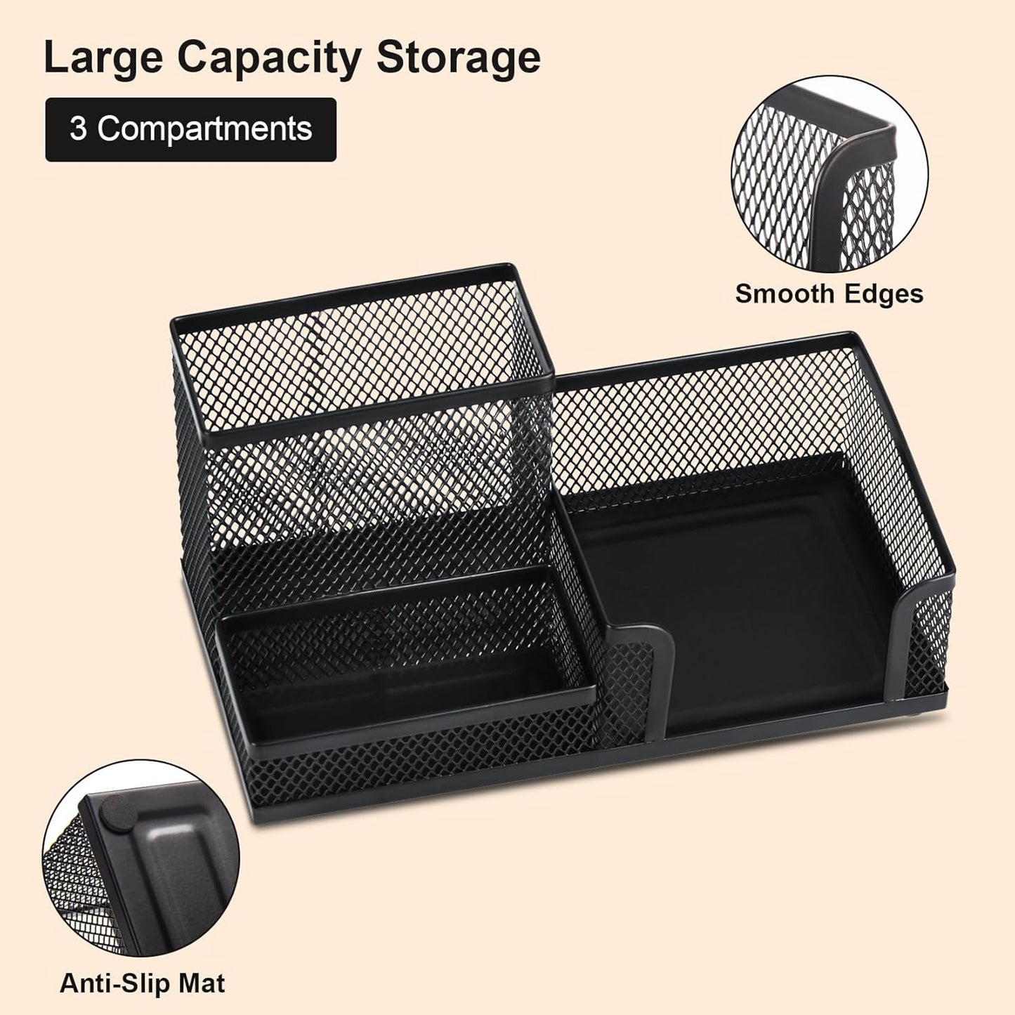 Comix 360° Rotating Pen Holder for Desk, 5 Compartments Office Desk Organizer, Black Mesh Metal Pencil Holder Cup for Office Home School