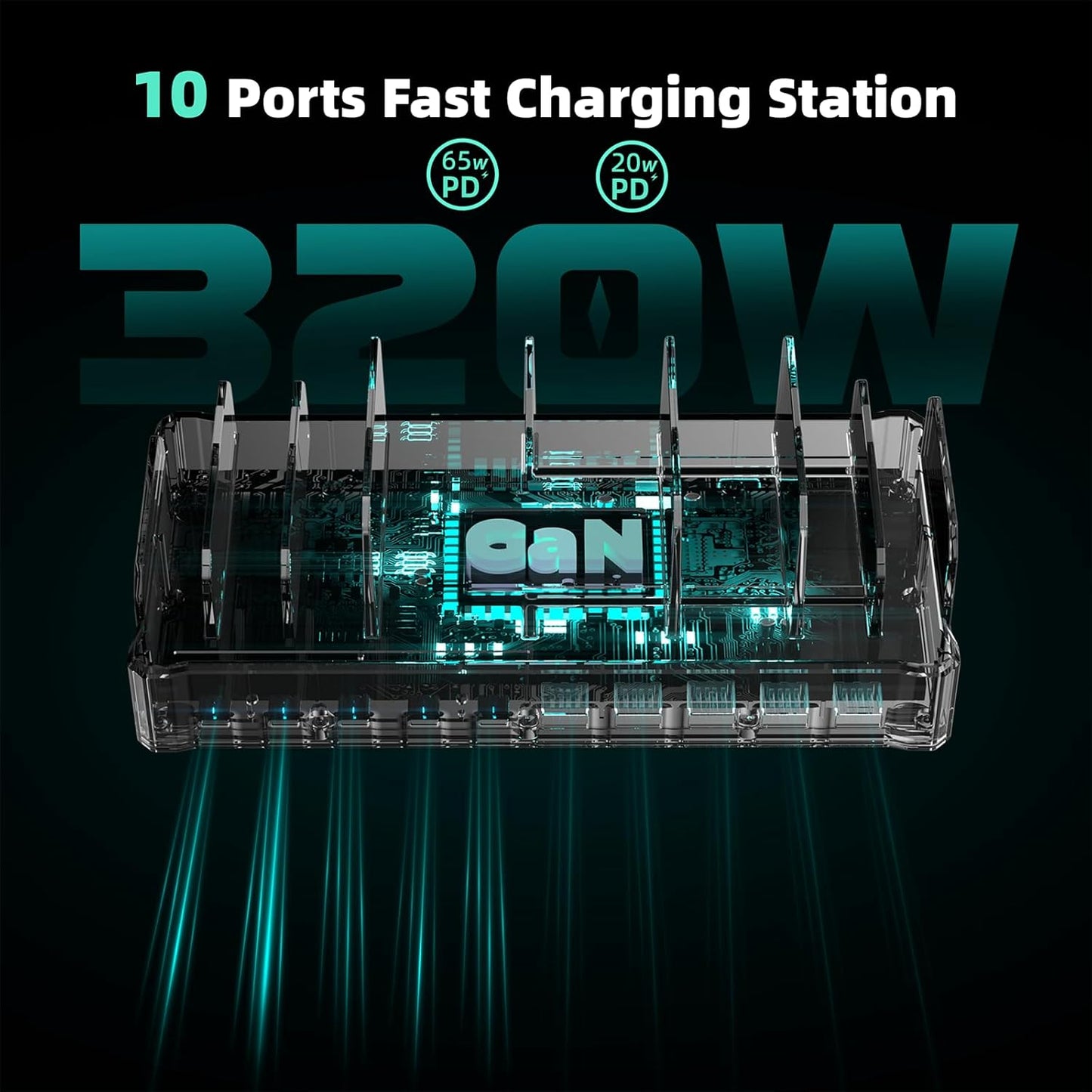 420W Charging Station for Multiple Devices, Zobirez 10-Port USB C Fast Charger Stations for MacBook, iPhone, Android Cell Phone, iPad, Tablet, Family Multi-Device Organizer Charging Dock, White