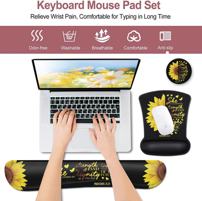 Mouse Pad with Wrist Support, Ergonomic Gel Mouse Pad Beautiful Flowers,Non-Slip Durable, Memory Foam Keyboard Wrist Rest, Suitable for Office Typing Games, Pink Hyacinths on Wood Panel