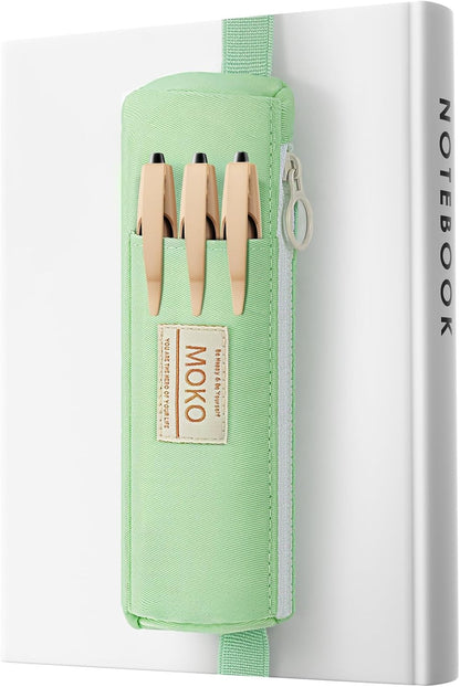 MoKo Pen Holder for Notebook, Pencil Pouch with Adjustable Elastic Band, Slim Portable Zipper Pen Pouch Holder for Planners, Journals, Book, Pink