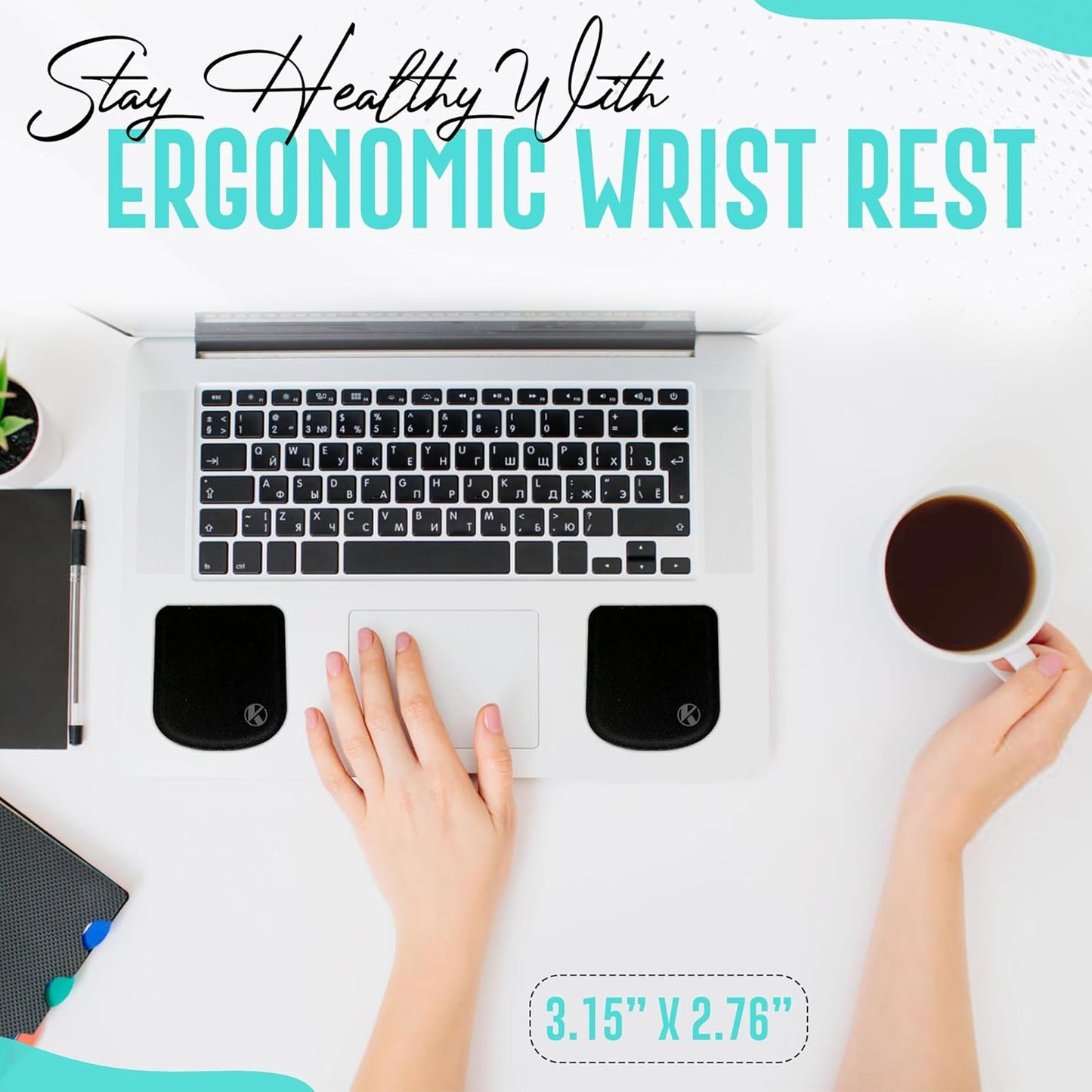 Ultra-Thin Portable Laptop Wrist Rest Pads (Onyx Black)