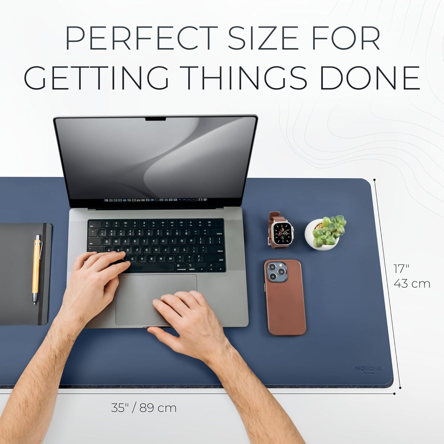 Nordik Felt and Leather Desk Mat - Willow Haze Sage - 35x17 Inch Felt and Vegan Leather Desk Blotter with Document Hideaway - Large Computer Mats for Desktop - Ideal Keyboard Mat for Office and Home