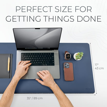 Nordik Felt and Leather Desk Mat - Willow Haze Sage - 35x17 Inch Felt and Vegan Leather Desk Blotter with Document Hideaway - Large Computer Mats for Desktop - Ideal Keyboard Mat for Office and Home