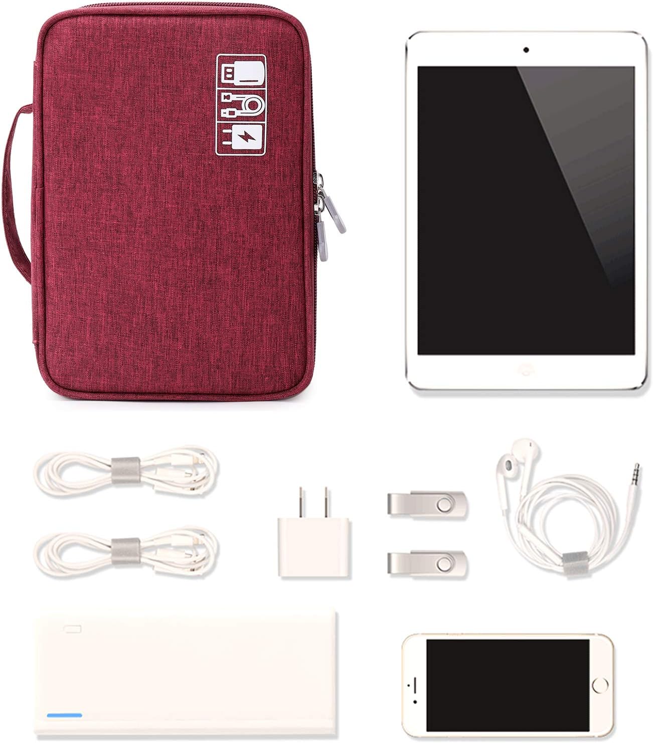 Lanola Travel Cable Organizer Bag, Electronic Accessories Case Portable Double Layer Cable Storage Bag for Cord,phone,Charger, Flash Drive, Phone, SD Card,Personal Items - (Purple)