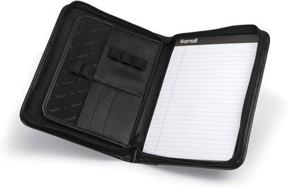 Samsill Professional Padfolio, Faux Leather Junior Portfolio with Zipper, 10.1 Inch Tablet Sleeve, with 7 x 10 Inch Notepad, Black