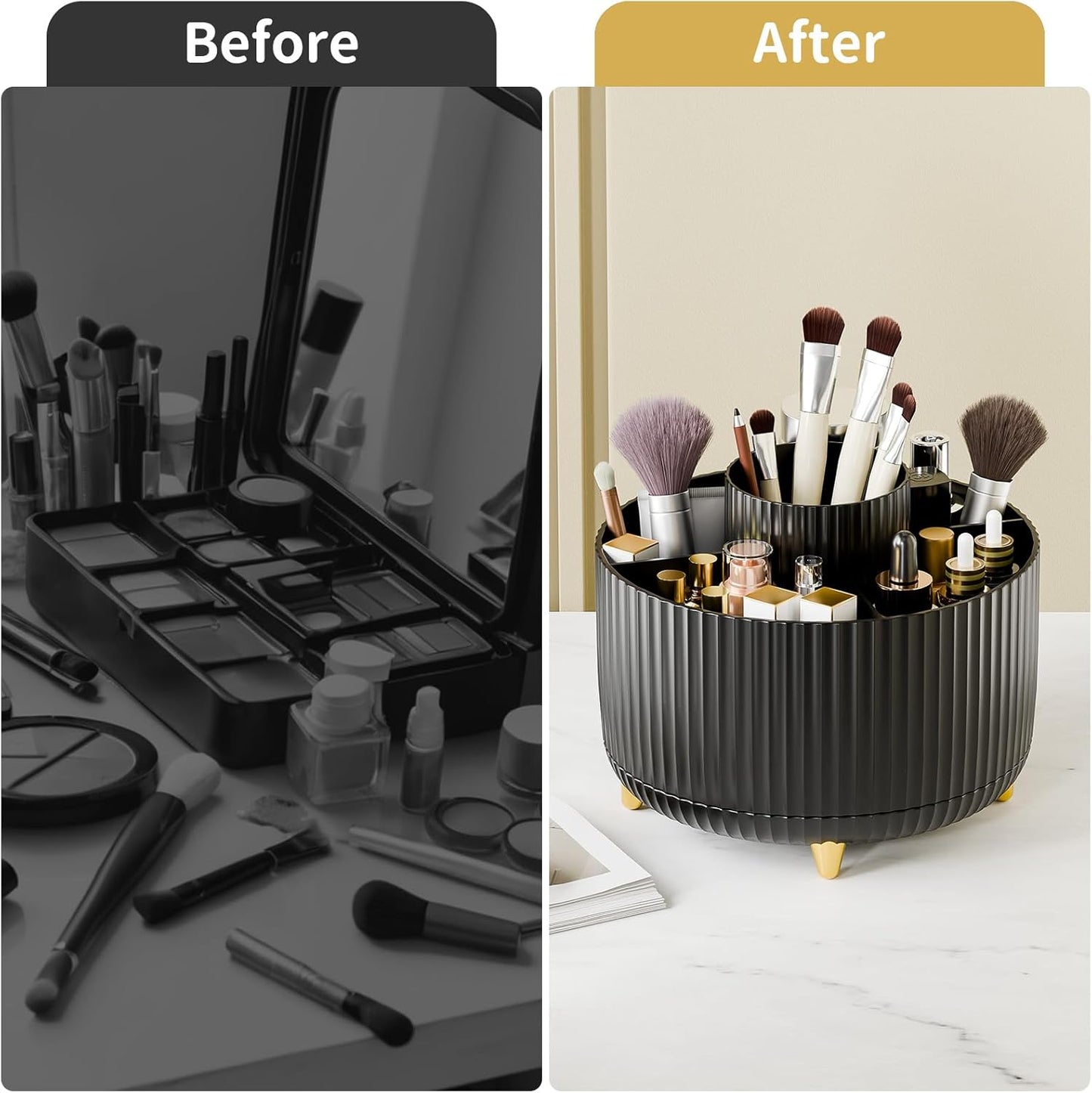 fanado 360° Rotate Makeup Brush Holder Organizer, Makeup Organizers Countertop, Makeup organization and Skincare Storage for Vanity, Desktop, Bathroom (White)
