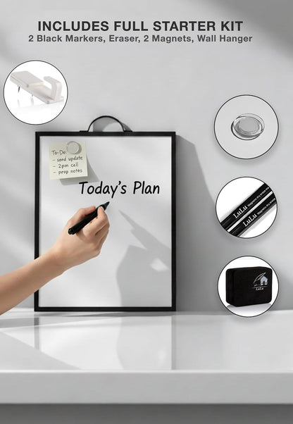 Magnetic Dry Erase Board 12x16 with Foldable Stand, Portable Gold Desktop Whiteboard for Home, Office, School & Kitchen, Includes Weekly & Monthly Magnetic Planner Sheets