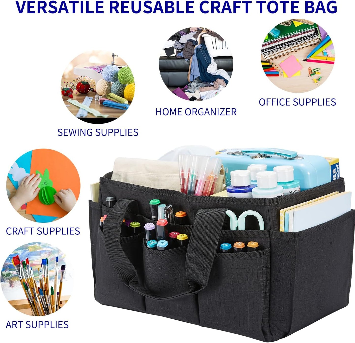 Craft Organizer Tote Bag, Art Organizer, Craft Caddy with Multiple Pockets, Storage Bag for Sewing Tools, Art Supplies, Home and Office (Cat Print)