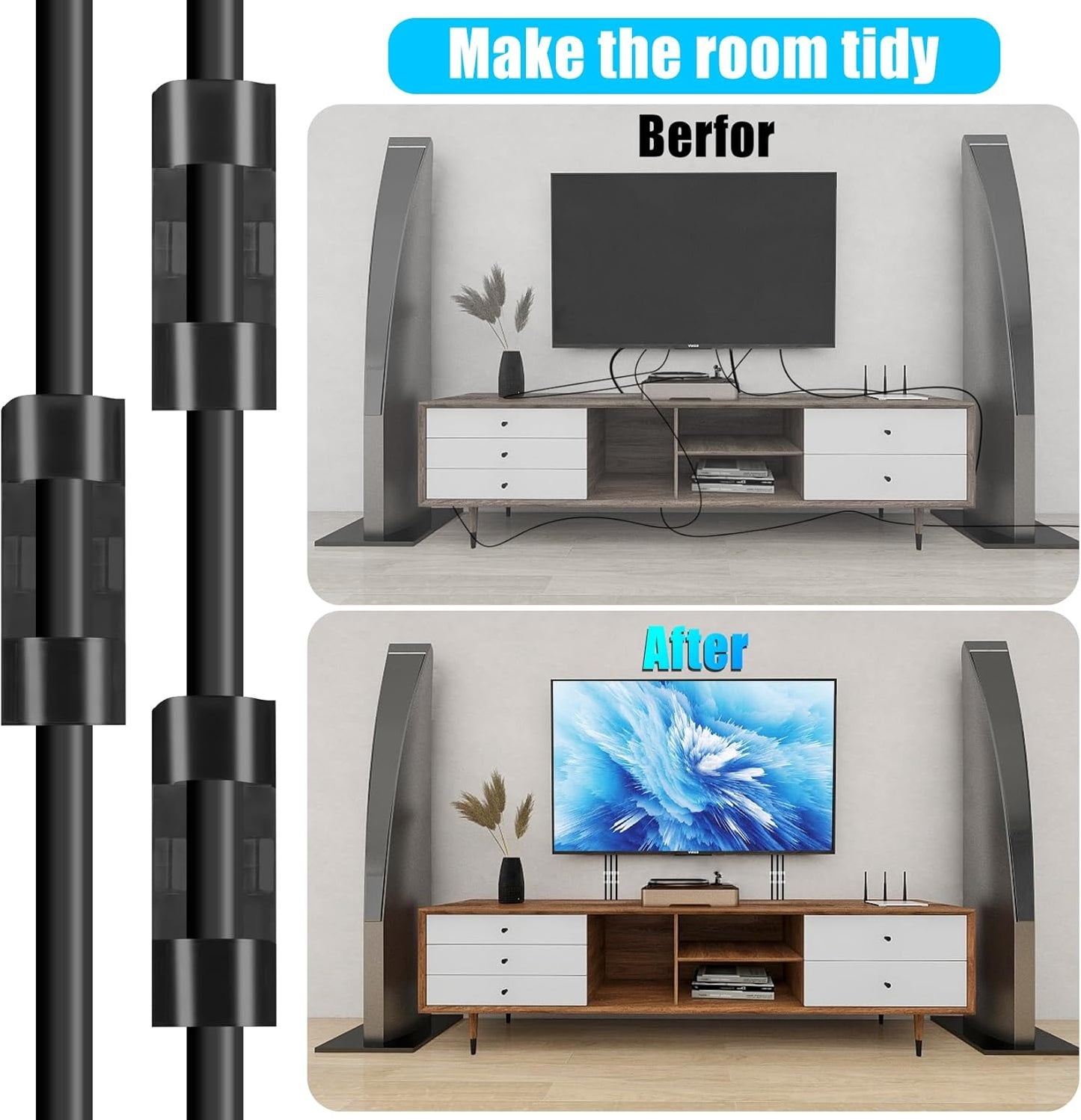 XHF 50pcs Medium Self Adhesive Cable Clips Black,Wire Clips Cable Management Wire Organizer Cord Holder for Under Desk, Car, Wall, TV PC Ethernet Cable