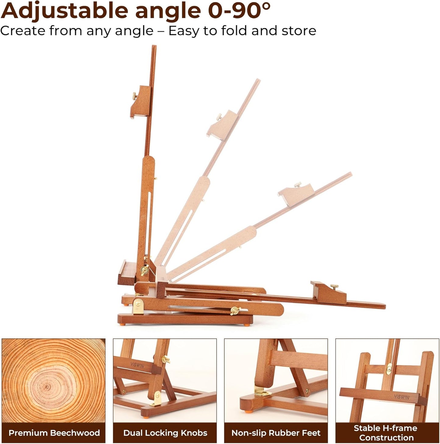 VISWIN 25" H-Frame Tabletop Easel for Painting, Adjustable Beech Wood Table Top Easel, Portable Art Easel for Adults, Artists, Beginners, Holds Canvas up to 15" – Natural