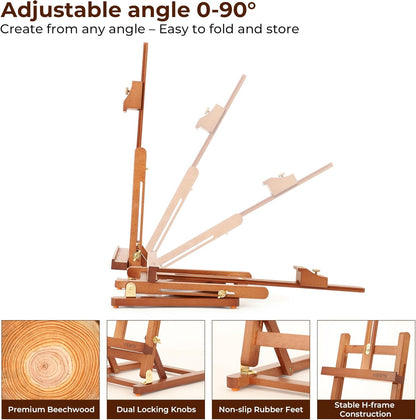 VISWIN 25" H-Frame Tabletop Easel for Painting, Adjustable Beech Wood Table Top Easel, Portable Art Easel for Adults, Artists, Beginners, Holds Canvas up to 15" – Natural
