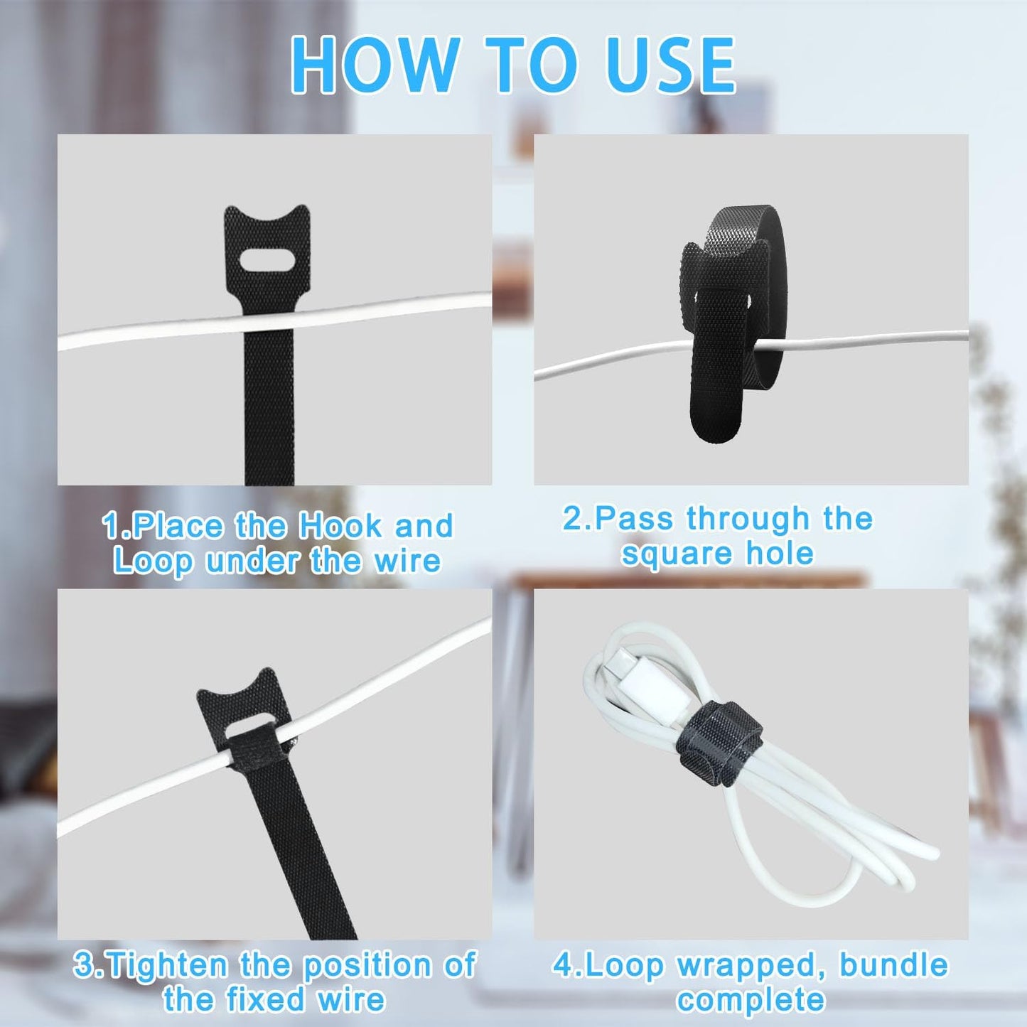 40pcs Reusable Cable Ties - 4 Sizes (6/8/10/12 Inch) - Hook and Loop Cinch Straps for Wire Management - Heavy Duty Cord Organizer & Wire Ties for Electronics, PC, Home & Office