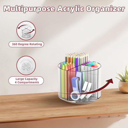 Absonic 250pcs Acrylic Pencil Holder Marker Organizer, 360-Degree Rotating Pen Holder, Crayon Organizers for Kids Pencil Organizer Caddy Art Supply Lazy Susan Organizer for Desk Home School Office