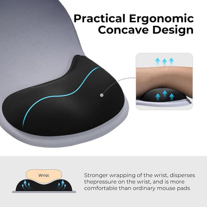EooCoo Ergonomic Mouse Pad with Gel Wrist Rest Support, Middle Concave Design for Natural Wrist Alignment, Non-Slip Base Mousepad for Laptop, Computer, Office Desk Accessories, Carpal Tunnel Syndrome