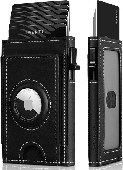 iwantit Slim Airtag Wallet for Men: Compatible with Apple Air tag (1st & 2nd Generation), Front Pocket Smart Pop Up Credit Card Holder with AirTag Holder ID Window, RFID Blocking(Brown)