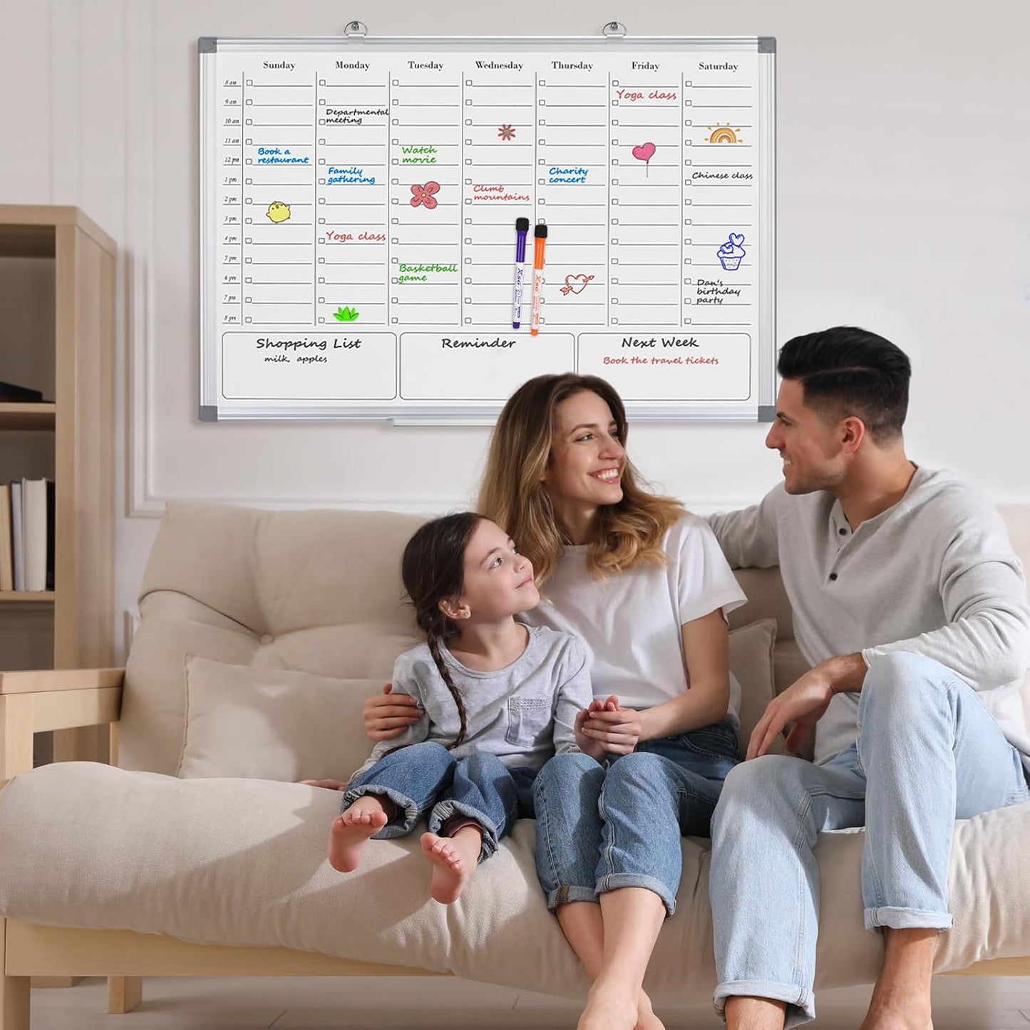 ONAVIA Desktop Whiteboard with Stand, 16"×12" Double-Sided Magnetic Dry Erase Calendar, Weekly Monthly Schedule with Time Slots, Portable for Home, Office, Planning, Memo, to Do List