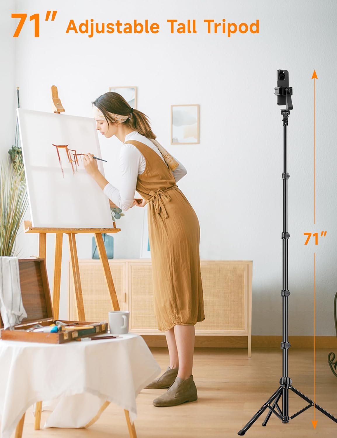 Phone Tripod, 86" Tall Tripod for iPhone with Flexible Gooseneck & Remote, Portable Aluminum Cellphone Stand for Selfies, Video Recording,Travel, Compatible with iPhone Android