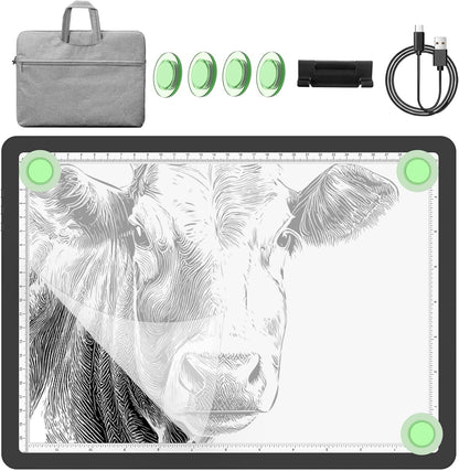 YINGWOND Rechargeable A4 Light Box for Tracing,Ultra-Thin 9000LUX Super Bright Wireless Light Pad with Adjustable Brightness Color,13.9x10 in Light Board for Diamond Painting Drawing Sketching