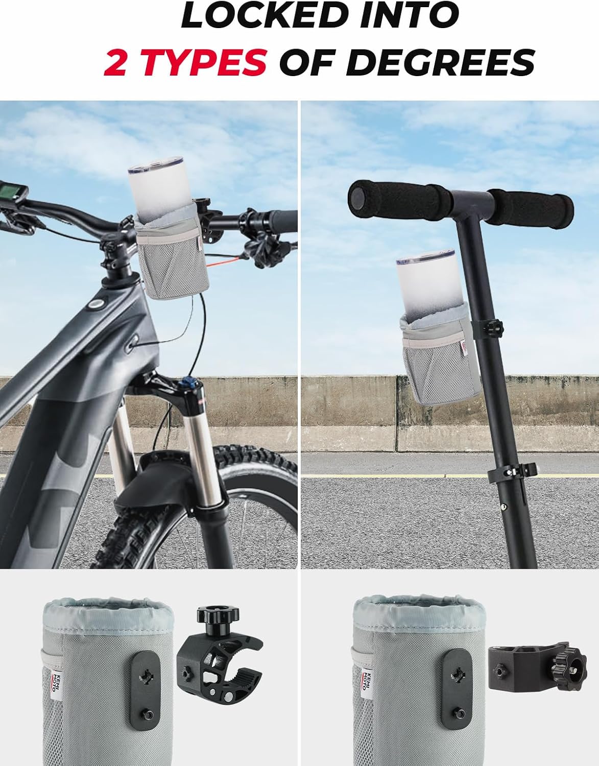 KEMIMOTO Motorcycle Cup Holder, Oxford Fabric Motorcycle Drink Holder with 0.6"-1.5" Alligator Clamp, Universal Water Bottle Cup Accessories for Bike, ATV/UTV, Scooter, Boat, Walker