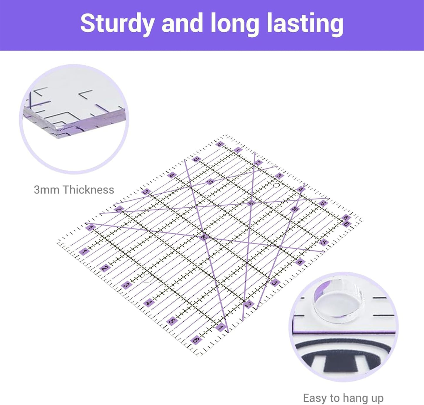 Headley Tools Rotary Cutter Set - 45mm Fabric Cutter, 5 Extra Rotary Blades, A3 Cutting Mat, Quilting Ruler and Sewing Clips, Craft Knife Set, Ideal for Crafting, Sewing, Patchworking, Purple