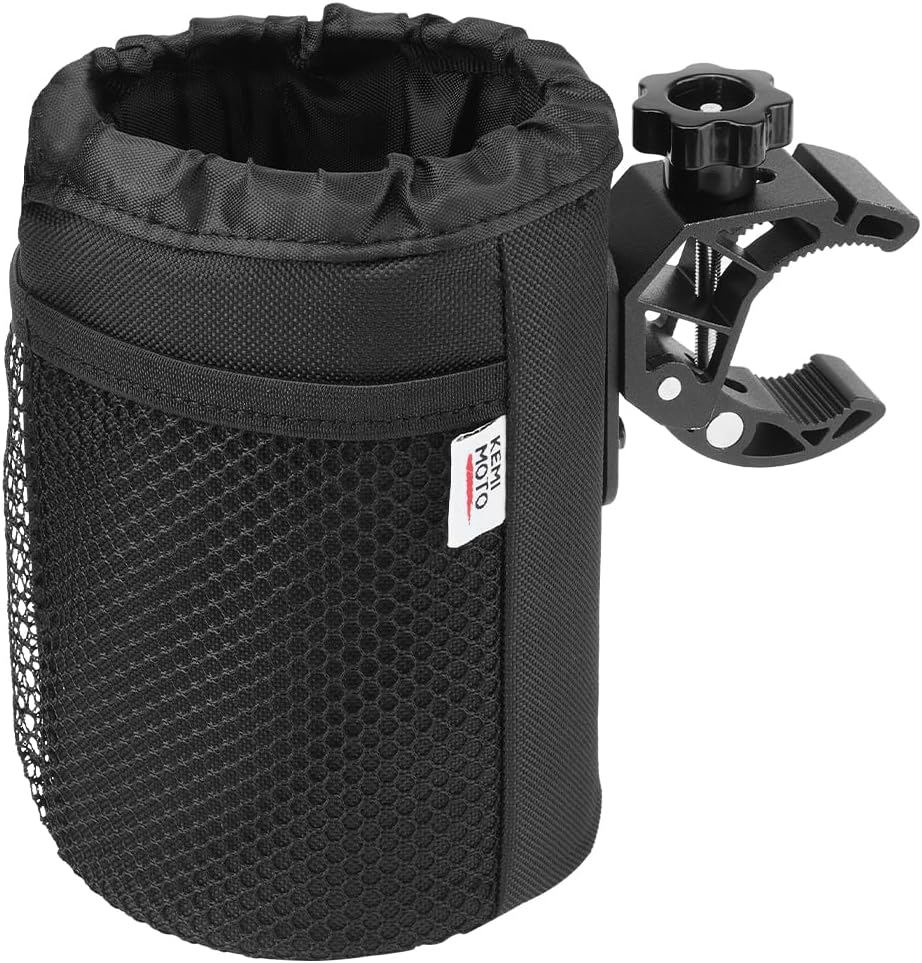 KEMIMOTO Motorcycle Cup Holder, Oxford Fabric Motorcycle Drink Holder with 0.6"-1.5" Alligator Clamp, Universal Water Bottle Cup Accessories for Bike, ATV/UTV, Scooter, Boat, Walker