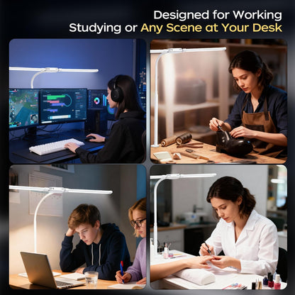 LED Desk Lamp with Clamp, Double Head Adjustable Architect Light, Eye-Caring Monitor Desk Lamp for Home Office, Flexible Gooseneck Task Lamp with 10 Brightness Levels & 5 Color Temperature Modes Black