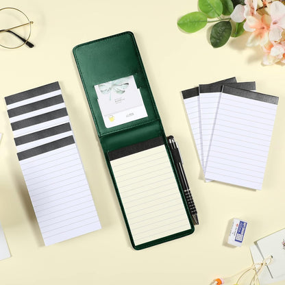 Outus 10 Pcs Mini Pocket Notepad Holder Set Included Small Leather Pocket Notebook Holder with 50 Lined Sheets, Metal Pen, 8 Pcs 3 x 5 Inch Memo Book Refills, 30 Lined Paper Per Note Pad (Black)