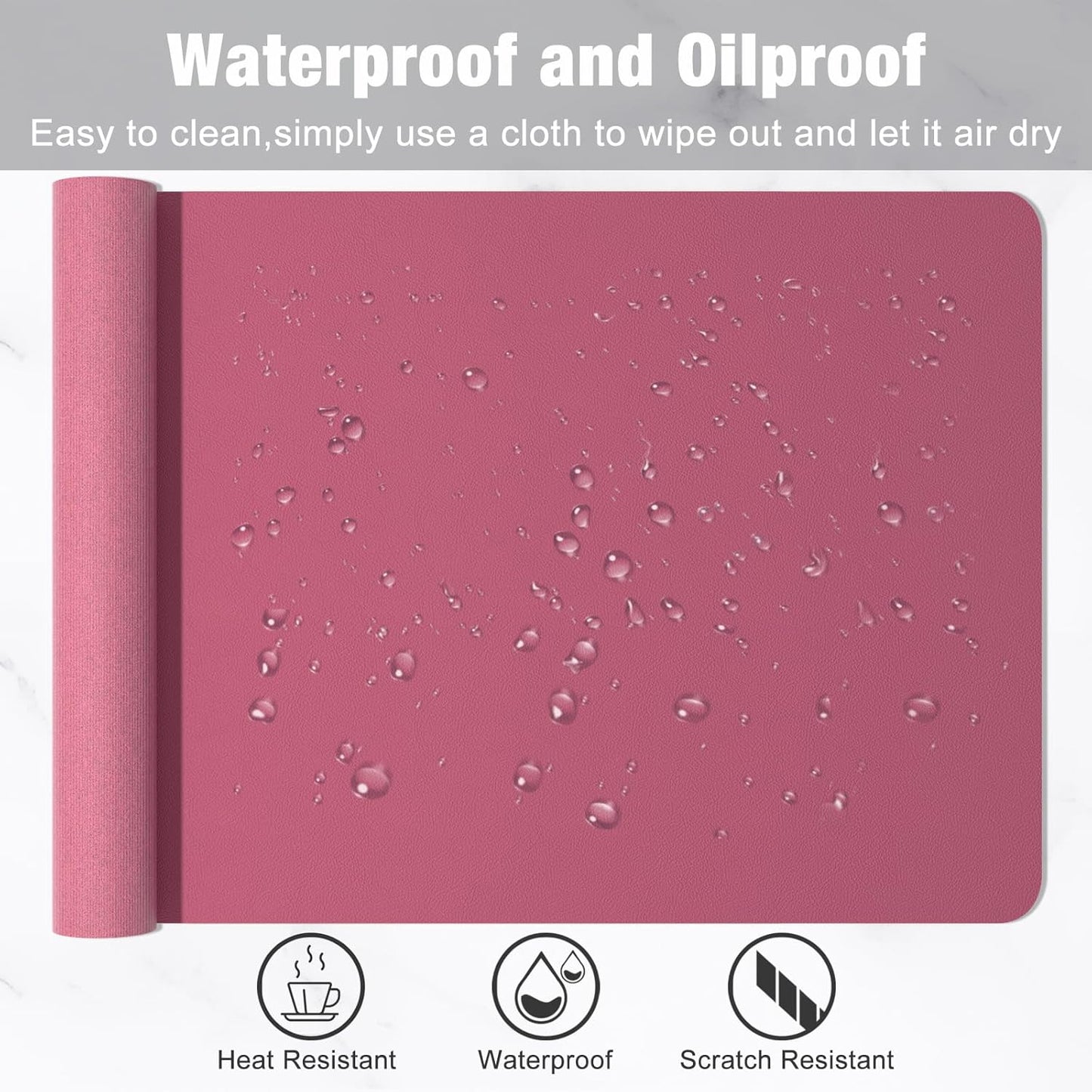 Hsurbtra Desk Pad, 23.6" x 13.8" PU Leather Desk Mat, M Extended Mouse Pad, Waterproof Desktop Blotter Protector, Non-Slip Ultra Thin Small Laptop Keyboard Writing Mat for Office Home, Pink