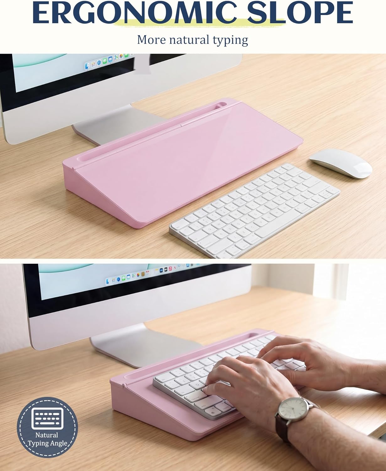 Glass Desktop Whiteboard, Dry Erase Board with Marker Holder, Computer Monitor Message Board and Desk Organizer for Home, Office and School Supplies (Pink)