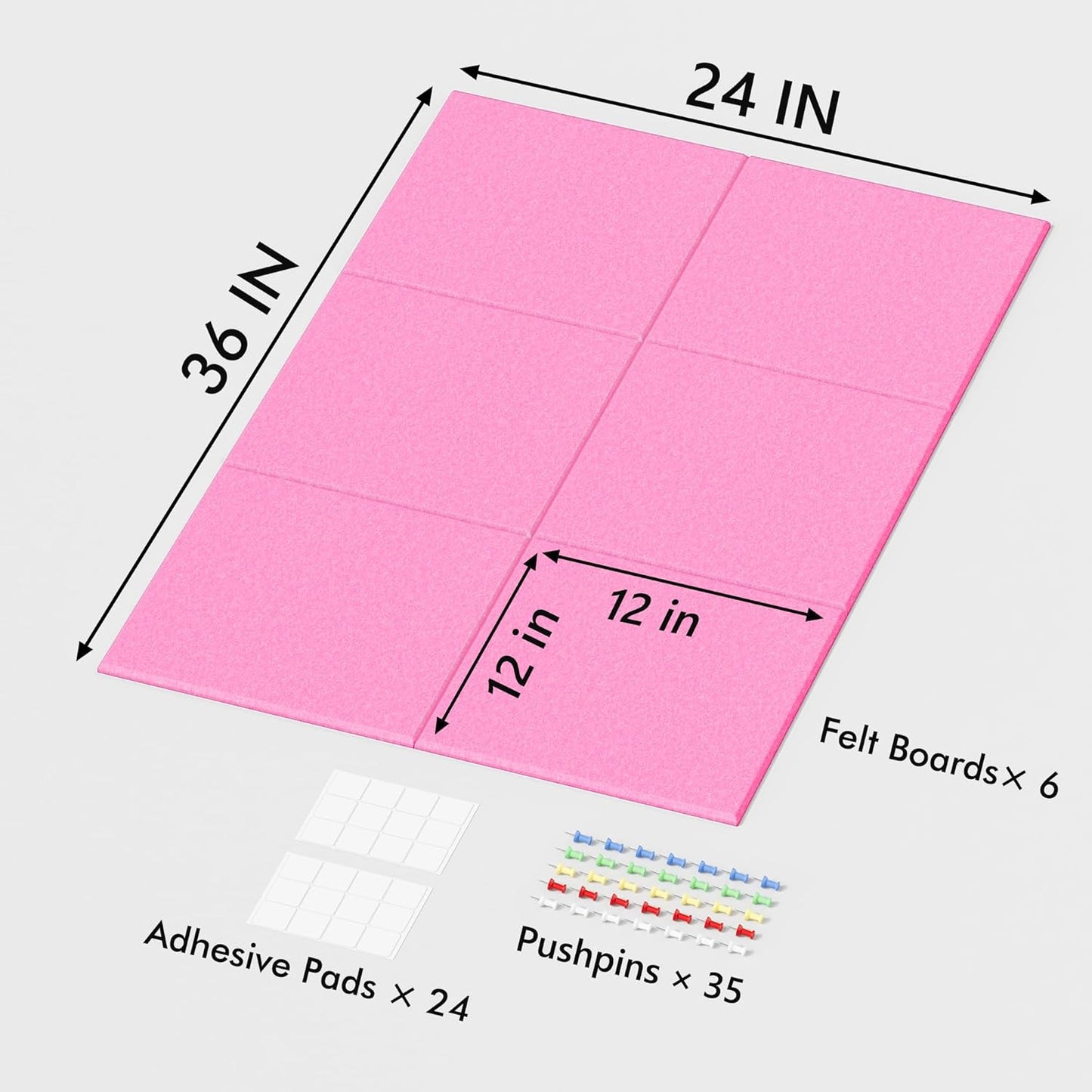 Neatsure Large Cork Board for Wall, Black Felt Bulletin Board with Pushpins, 36" x 24" 6 Panels Wall Tiles, Tack Push Pin Boards for Office