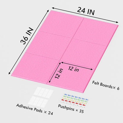 Neatsure Large Cork Board for Wall, Black Felt Bulletin Board with Pushpins, 36" x 24" 6 Panels Wall Tiles, Tack Push Pin Boards for Office