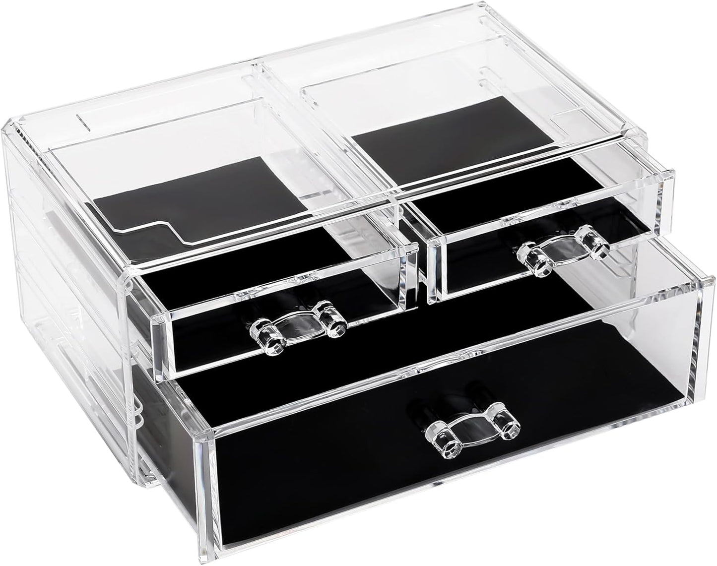 Sea Team Clear Makeup Organizer with Drawers, Acrylic Plastic Cosmetic Display Case, Jewelry Storage Box, Holder for Dresser, Bathroom, Vanity, Countertop (3 Middle Drawers)