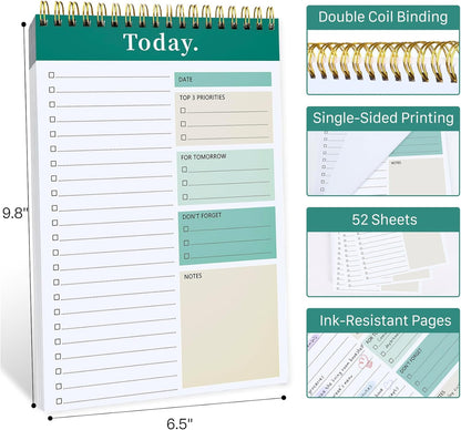 To Do List Notepad - To Do List Notebook for Work with 52 Sheets, Undated Daily Planner Perfect for Enhanced Productivity and Goal Achievement - Green