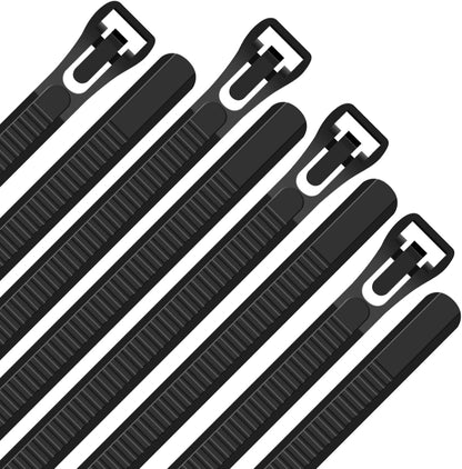 100Pcs 8 Inch Heavy Duty Industrial Zip Toes 40lbs Tensile Strength Releasable Black Tie Wraps Reusable Zip Toes Tie Straps For Garden Plant Secure Vine, Home Office