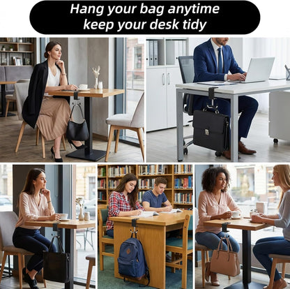 2PCS Heavy-Duty Purse Hooks for Table and Desk, Clamp-On Under Desk Hooks, Table Alloy Hanger, Adjustable Desktop Bag Hook for Handbag, Backpack, Headphone, Umbrellas, Office-Table Accessories (Black)