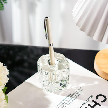 QFkris 2-Pack Crystal Single Pen Holder for Desk, 1.8" Fancy Fountain Pen Stand, Glass Feather Pencil Holder for Office Desktop Decoration, Gift for Man Woman Students Teachers Father Boyfriend