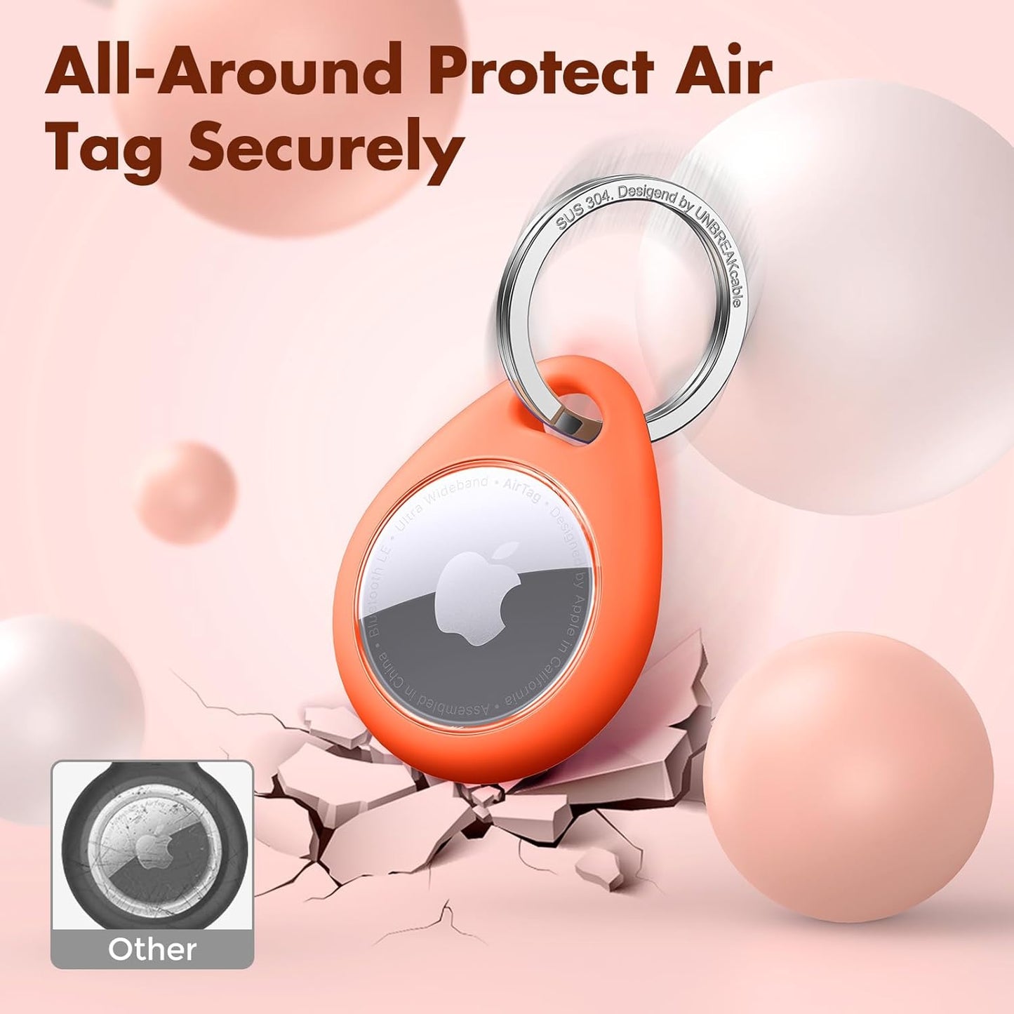UNBREAKcable AirTag Holder for Apple - 4 Pack Air Tag Case [Fit Tightly Design] [Easy to Install] [Hold Securely] Waterproof TPU Protective Cover with Metal Keychain for Kids,Pet,Luggage,Backpack,Keys