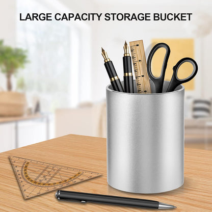 Pen Holder Pencil Holder for Desk, Metal desk pen holder, Makeup Brush Holder, pencil cup, pen organizer for desk, for Office, School, Home, and Kids 3.9×3.14inch（Silver）