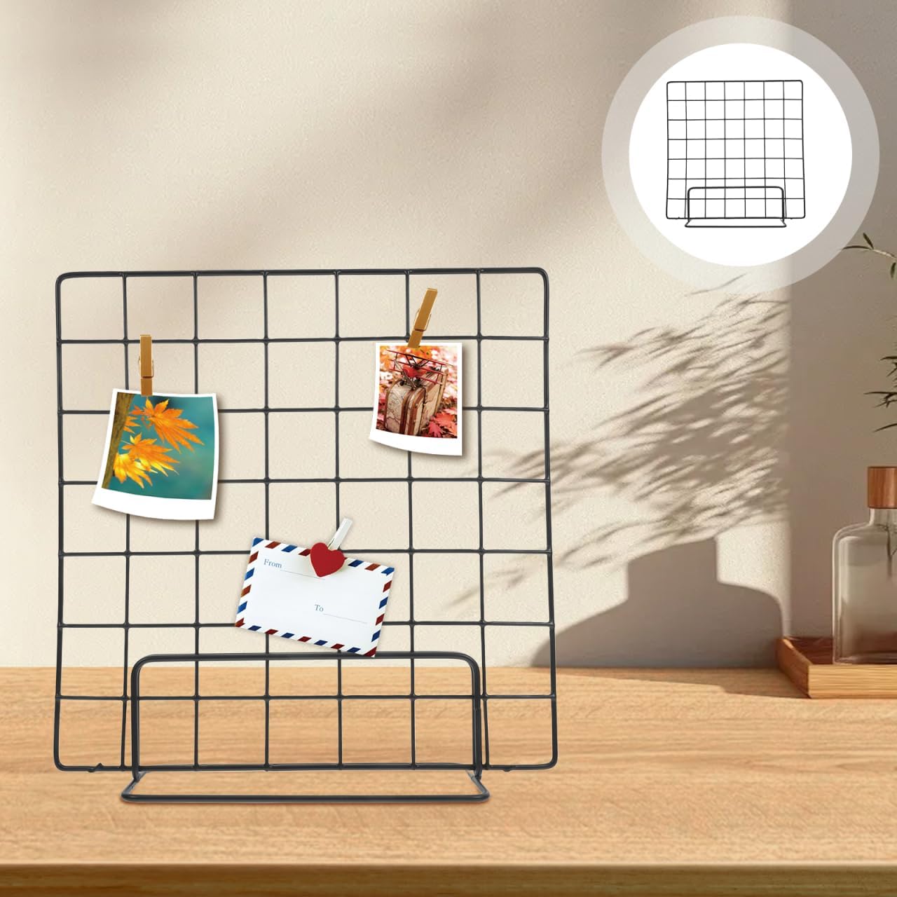 Multi-Functional Wire Grid Display Stand 13.77In Tabletop Photo Organizer Panel for Craft Shows and Desktop Display