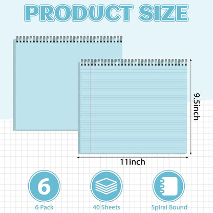gisgfim 6 Packs 9.5" x 11" Landscape Note Pads College Ruled Notebooks Perforated Notepads 40 Sheets Punched Top Spiral Bound Notebooks 80GSM Lined Notepads for School,Office,Home (Neutral Color)