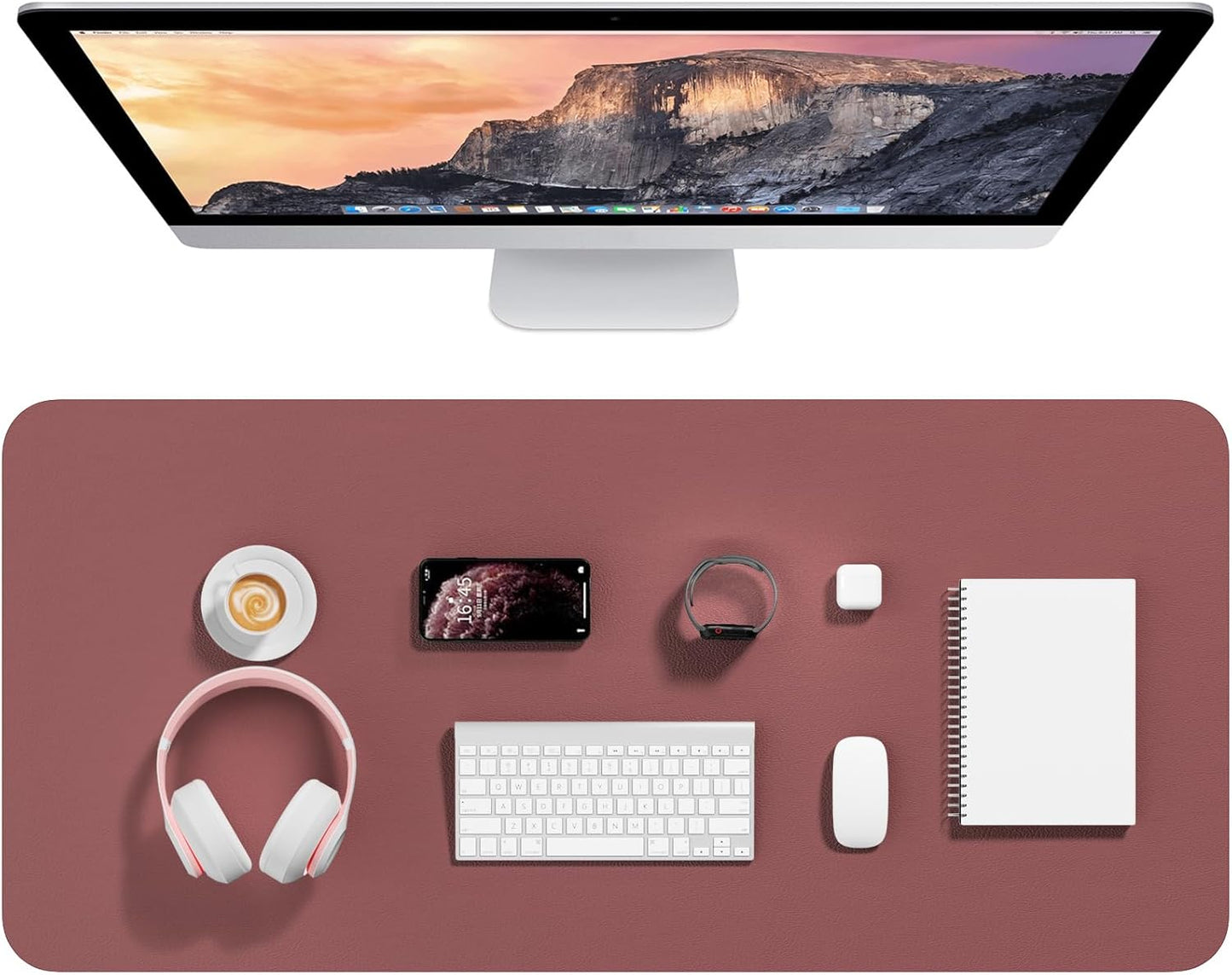 Hsurbtra Desk Pad, 23.6" x 13.8" PU Leather Desk Mat, M Extended Mouse Pad, Waterproof Desktop Blotter Protector, Non-Slip Ultra Thin Small Laptop Keyboard Writing Mat for Office Home, Pink