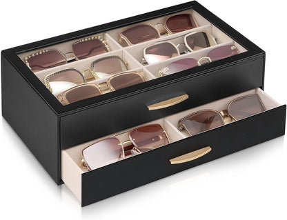 Lolalet Sunglasses Organizer for women, Multi Eyewear Storage Box with Drawer, Glasses Case Display Holder with Clear Top