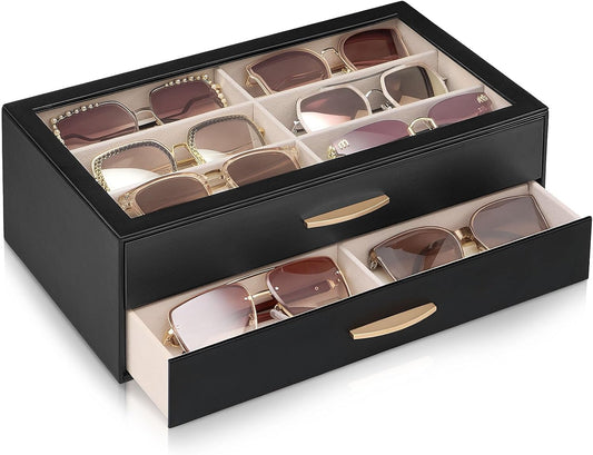 Lolalet Sunglasses Organizer for women, Multi Eyewear Storage Box with Drawer, Glasses Case Display Holder with Clear Top
